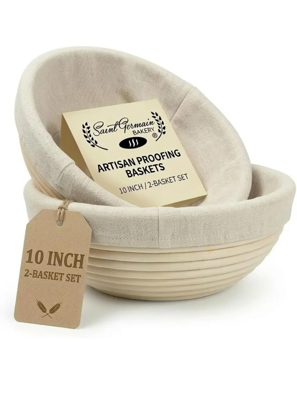 Natural Rattan Bread Proofing Baskets with Cotton Linen Liner 2 Pack New